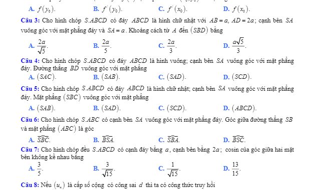 Đề thi HK2 Toán 11 năm 2019 2020 trường THPT Trần Hưng Đạo Nam Định