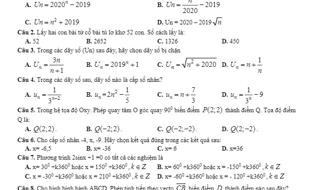 Đề thi HKI Toán 11 năm 2019 2020 trường THPT Ngô Gia Tự Đắk Lắk