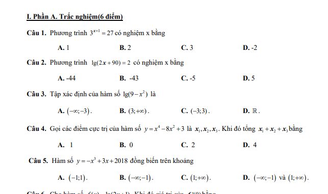 Đề thi HKI Toán 12 năm 2019 2020 trường Nguyễn Bỉnh Khiêm TP HCM