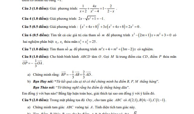 Đề thi học kì 1 Toán 10 năm 2019 2020 trường THPT Tây Thạnh TP HCM