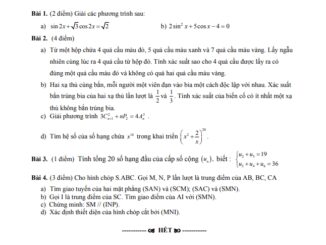 Đề thi học kì 1 Toán 11 năm 2019 2020 trường Diên Hồng TP HCM