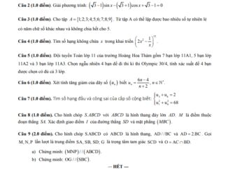 Đề thi học kì 1 Toán 11 năm 2019 2020 trường Hoàng Hoa Thám TP HCM