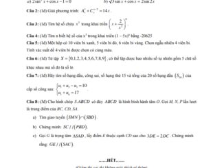 Đề thi học kì 1 Toán 11 năm 2019 2020 trường Lý Thái Tổ TP HCM