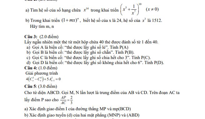 Đề thi học kì 1 Toán 11 năm 2019 2020 trường THPT An Lạc TP HCM