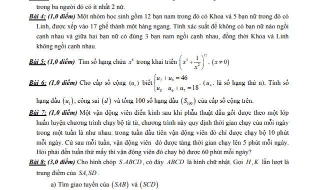 Đề thi học kì 1 Toán 11 năm 2019 2020 trường THPT Linh Trung TP HCM