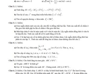 Đề thi học kì 1 Toán 11 năm 2019 2020 trường THPT Phú Hòa TP HCM
