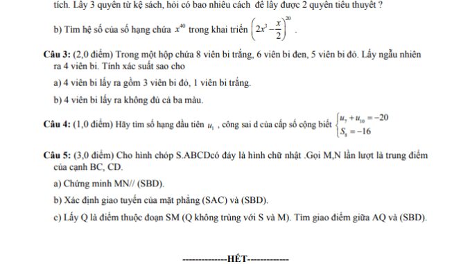 Đề thi học kì 1 Toán 11 năm 2019 2020 trường THPT Phước Kiển TP HCM