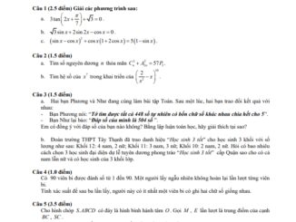 Đề thi học kì 1 Toán 11 năm 2019 2020 trường THPT Tây Thạnh TP HCM