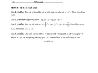 Đề thi học kì 1 Toán 12 năm 2019 2020 trường Giồng Ông Tố TP HCM