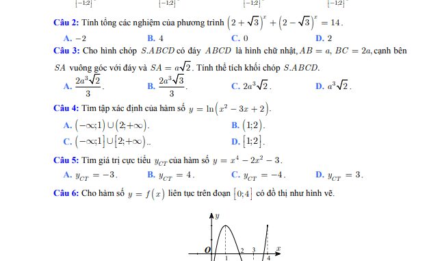 Đề thi học kì 1 Toán 12 năm 2019 2020 trường TH Thực hành Sài Gòn TP HCM