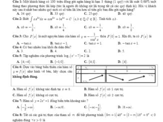 Đề thi học kì 1 Toán 12 năm 2019 2020 trường THPT chuyên Tiền Giang