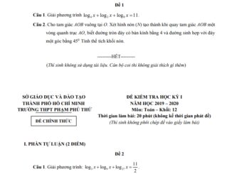 Đề thi học kì 1 Toán 12 năm 2019 2020 trường THPT Phạm Phú Thứ TP HCM