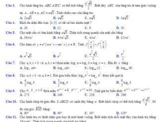 Đề thi học kì 1 Toán 12 năm học 2019 2020 sở GD&ĐT Hà Nam