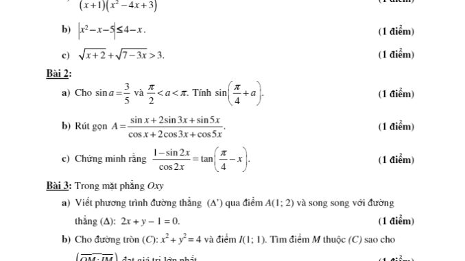 Đề thi học kì 2 Toán 10 năm 2018 2019 trường Nguyễn Thị Minh Khai TP HCM