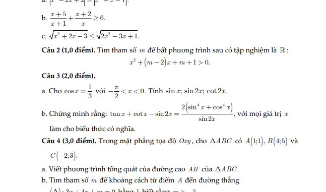 Đề thi học kì 2 Toán 10 năm 2019 2020 trường THPT Mạc Đĩnh Chi TP HCM