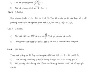 Đề thi học kì 2 Toán 10 năm 2019 2020 trường THPT Marie Curie TP HCM