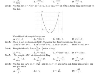 Đề thi học kì 2 Toán 10 năm học 2019 2020 trường THPT Tân Châu Tây Ninh
