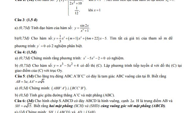 Đề thi học kì 2 Toán 11 năm 2019 2020 trường THPT An Dương Vương TP HCM