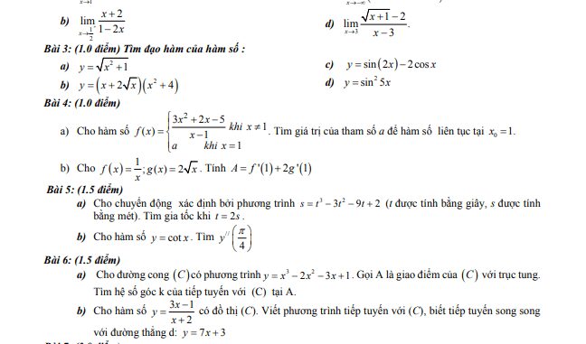 Đề thi học kì 2 Toán 11 năm 2019 2020 trường THPT Đông Dương TP HCM