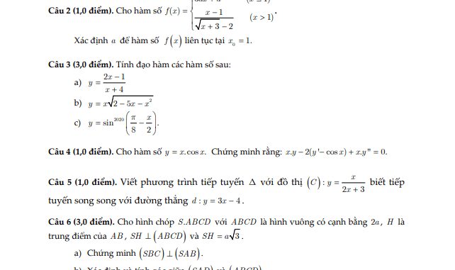 Đề thi học kì 2 Toán 11 năm 2019 2020 trường THPT Hoàng Hoa Thám TP HCM