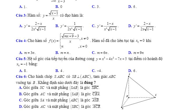 Đề thi học kì 2 Toán 11 năm 2019 2020 trường THPT Ngô Gia Tự Phú Yên