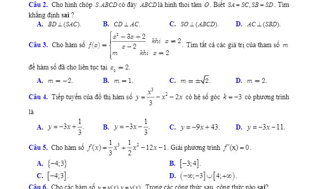 Đề thi học kì 2 Toán 11 năm 2019 – 2020 trường THPT Phú Lương – Thái Nguyên