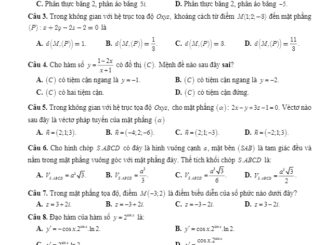 Đề thi học kì 2 Toán 12 năm 2019 2020 trường Nguyễn Tất Thành Hà Nội