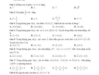 Đề thi học kì 2 Toán 12 năm học 2019 2020 sở GD&ĐT Kon Tum