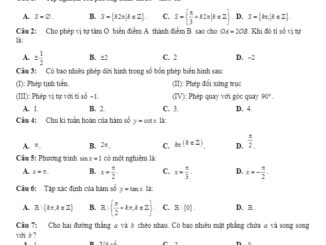 Đề thi học kỳ 1 Toán 11 năm 2019 2020 trường An Lương Đông TT Huế