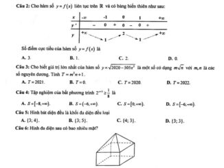 Đề thi học kỳ 1 Toán 12 năm 2020 2021 sở GD&ĐT Sóc Trăng