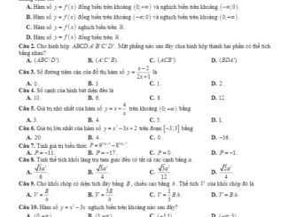 Đề thi học kỳ 1 Toán 12 năm học 2019 2020 sở GD&ĐT Vĩnh Phúc