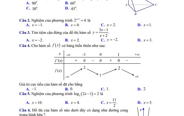 Đề thi học kỳ 1 Toán 12 năm học 2020 2021 sở GD&ĐT Nam Định