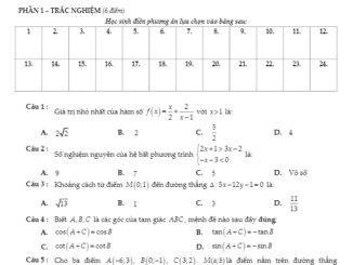 Đề thi học kỳ 2 Toán 10 năm 2018 2019 trường M.V Lômônôxốp Hà Nội