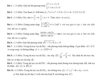 Đề thi học kỳ 2 Toán 10 năm 2018 2019 trường THPT Nguyễn Du TP HCM