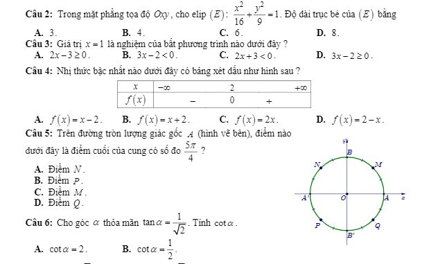 Đề thi học kỳ 2 Toán 10 năm học 2019 2020 sở GD&ĐT Quảng Nam