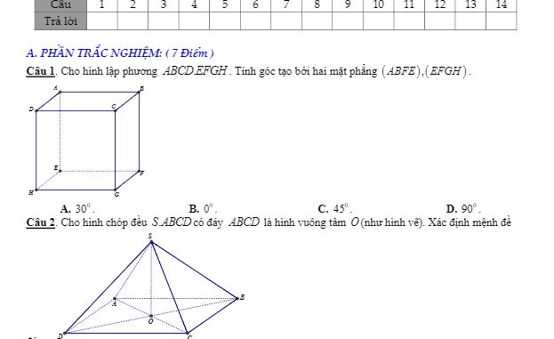 Đề thi học kỳ 2 Toán 11 năm 2019 2020 trường THPT Lương Văn Cù An Giang