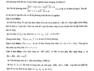 Đề thi học sinh giỏi tỉnh Toán 12 năm 2020 2021 sở GD&ĐT Nghệ An (Bảng A)