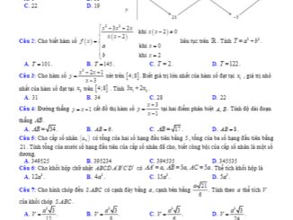 Đề thi khảo sát Toán 12 tháng 10 năm 2019 2020 trường Trần Phú Vĩnh Phúc