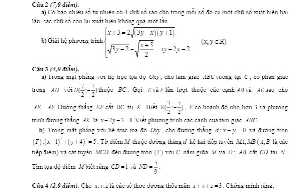 Đề thi thử HSG tỉnh Toán 11 năm 2019 2020 trường Nguyễn Duy Trinh Nghệ An