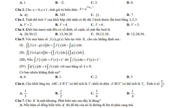 Đề thi thử Toán tốt nghiệp THPT 2021 lần 1 trường chuyên Quốc học Huế