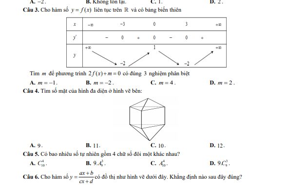 Đề thi thử tốt nghiệp THPT 2021 lần 1 môn Toán trường THPT Hàn Thuyên Bắc Ninh