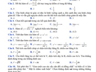 Đề thi thử tốt nghiệp THPT 2021 môn Toán lần 1 trường Tiên Du 1 Bắc Ninh