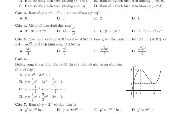 Đề thi thử tốt nghiệp THPT năm 2021 môn Toán sở GD&ĐT Ninh Bình