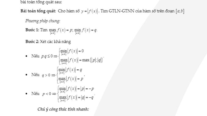 Giá trị lớn nhất và giá trị nhỏ nhất của hàm số chứa dấu trị tuyệt đối Trần Minh Ngọc