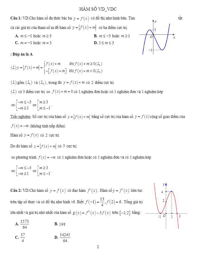 Hướng dẫn giải 60 bài toán hàm số và đồ thị VD VDC