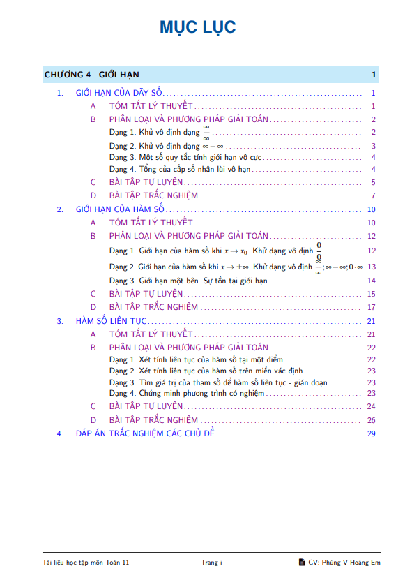 Lý thuyết và bài tập chuyên đề giới hạn Phùng Hoàng Em