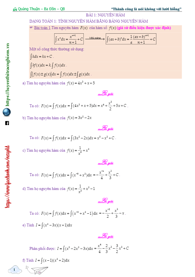 Nguyên hàm và các phương pháp tính nguyên hàm Nguyễn Hoàng Việt