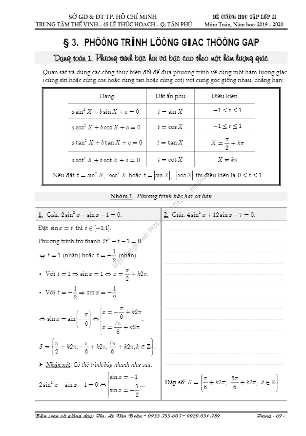 Phương trình lượng giác thường gặp Lê Văn Đoàn