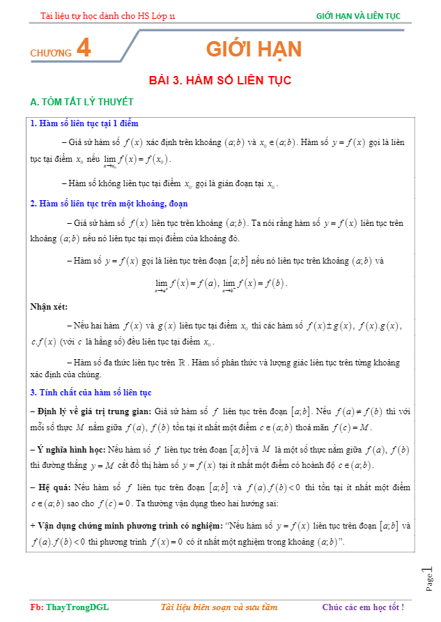 Tài liệu tự học hàm số liên tục Nguyễn Trọng