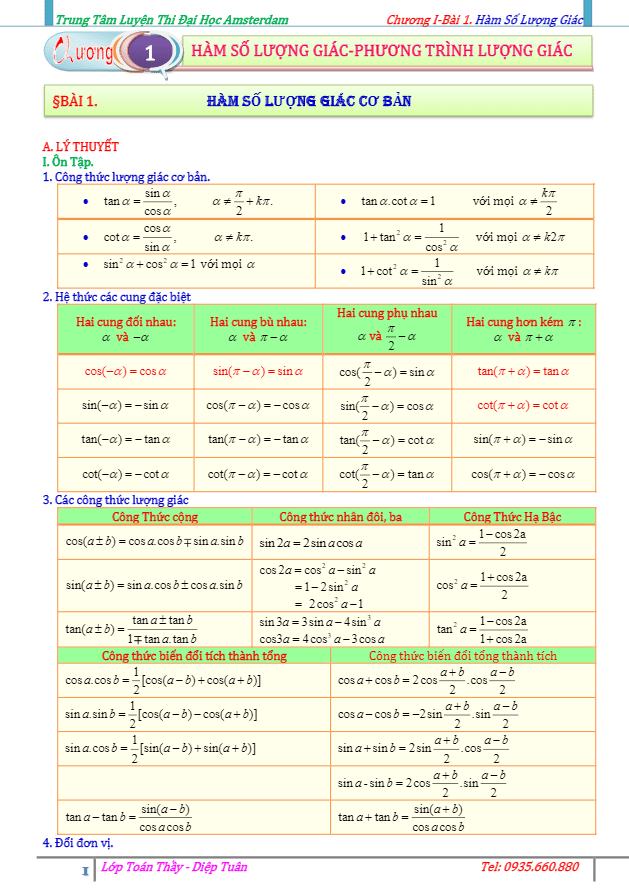 Tài liệu tự học hàm số lượng giác và phương trình lượng giác Diệp Tuân